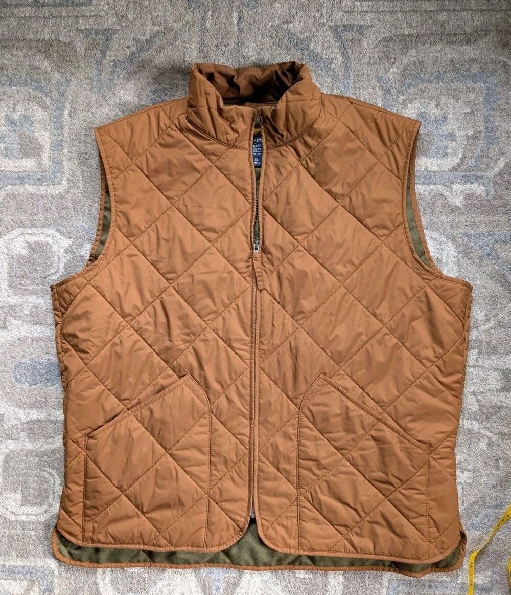J.Crew Quilted Vest Men's Size XL Full Zip Brown Stand Collar Lightweight Fall